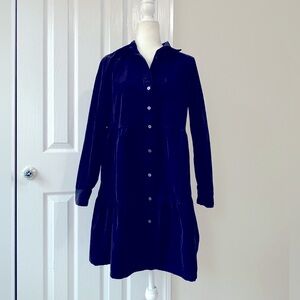 LOFT Navy Corduroy Tiered Dress